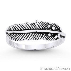 Rustic-Finish Eagle's Feather Charm Ring in .925 Sterling Silver - Size 5